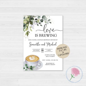 Love is Brewing Couples shower Invite,Coffee or Tea Engagement Party Invite,Customized Love is Brewing Digital Invitation,Love is brewing