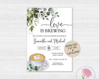Love is Brewing Couples shower Invite,Coffee or Tea Engagement Party Invite,Customized Love is Brewing Digital Invitation,Love is brewing