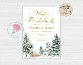 Winter Onederland First Birthday Invite,Customized Digital Winter Forest First Birthday Invite,Winter Woodland First Birthday Invite