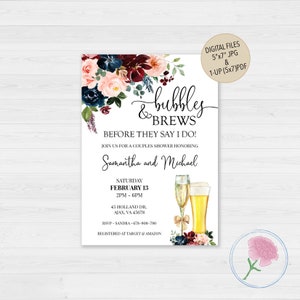 Blasen und braut, bevor sie sagen, ich mache Paare Dusche einladen, Navy Merlot & Blush Floral laden, kundenspezifische Blasen und braut Digital einladen