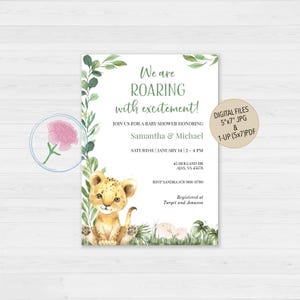 Lion Baby Shower Digital Invite,Gender Neutral Lion Baby Shower Invite,Customized Digital We Are Roaring With Excitement Invite