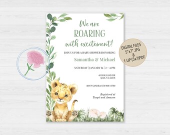 Lion Baby Shower Digital Invite,Gender Neutral Lion Baby Shower Invite,Customized Digital We Are Roaring With Excitement Invite