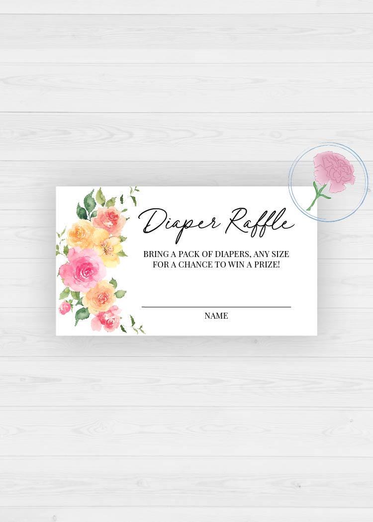 Bright Raffle Sign Bright Colorful Floral Baby Shower Diaper Raffle Sign and Tickets,pink ...