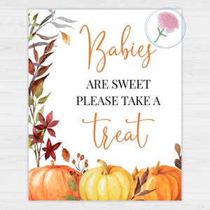 Fall Theme Baby Shower Sign,Pumpkin Printable 8x10 Sign,Fall Pumpkin Printable 8x10 Babies Are Sweet Sign,Babies are sweet take a treat!