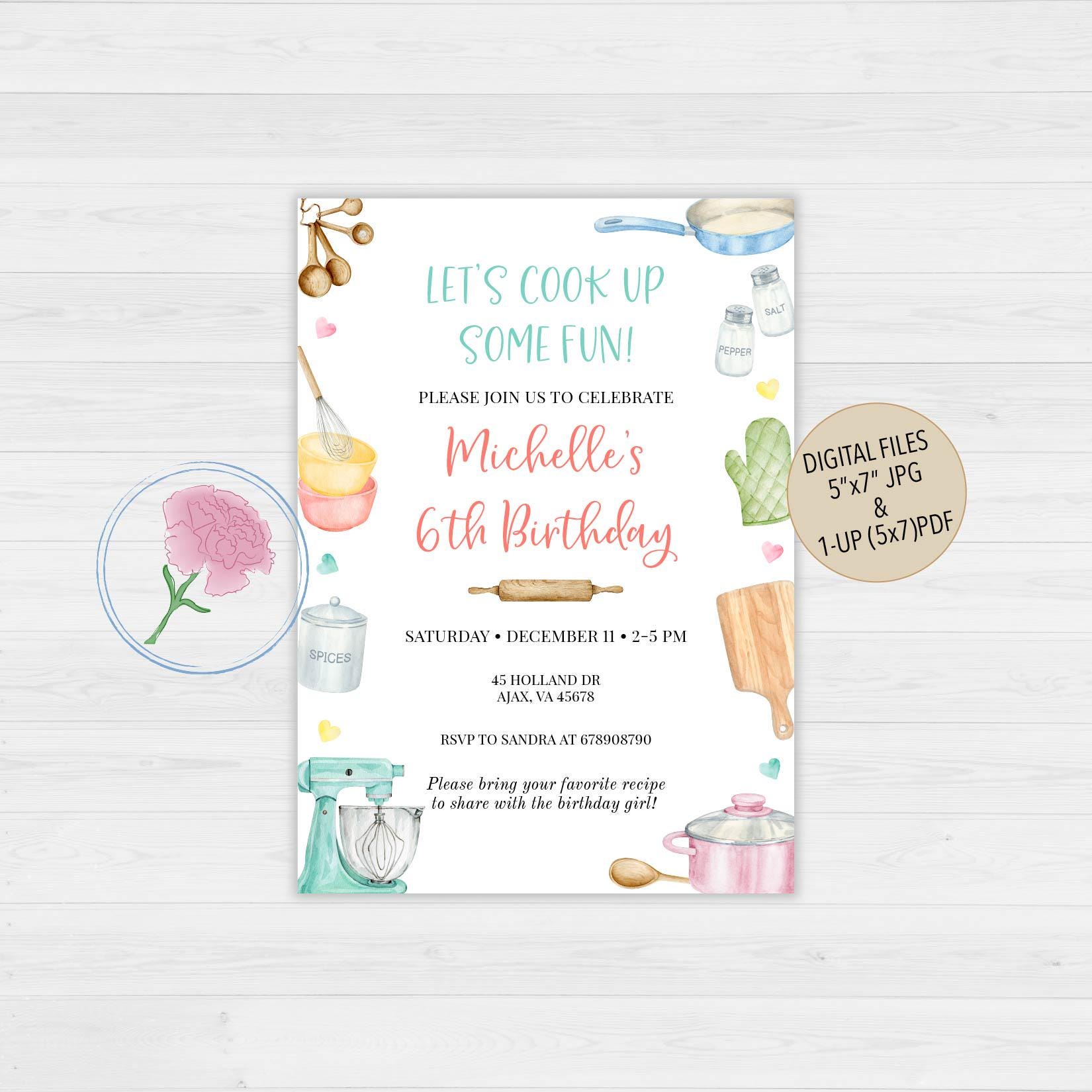 Chef Party Birthday Invitation, Kids Cooking Class Birthday Party Invite, Cooking Party Birthday Invitation, Kids Kitchen Party Invitation