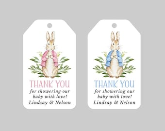 Peter Rabbit Baby Shower Favor Tags,Peter Rabbit Thank you Tags,Bunny Boy or Girl Baby Shower Tags,Beatrix Potter Baby Shower Tags