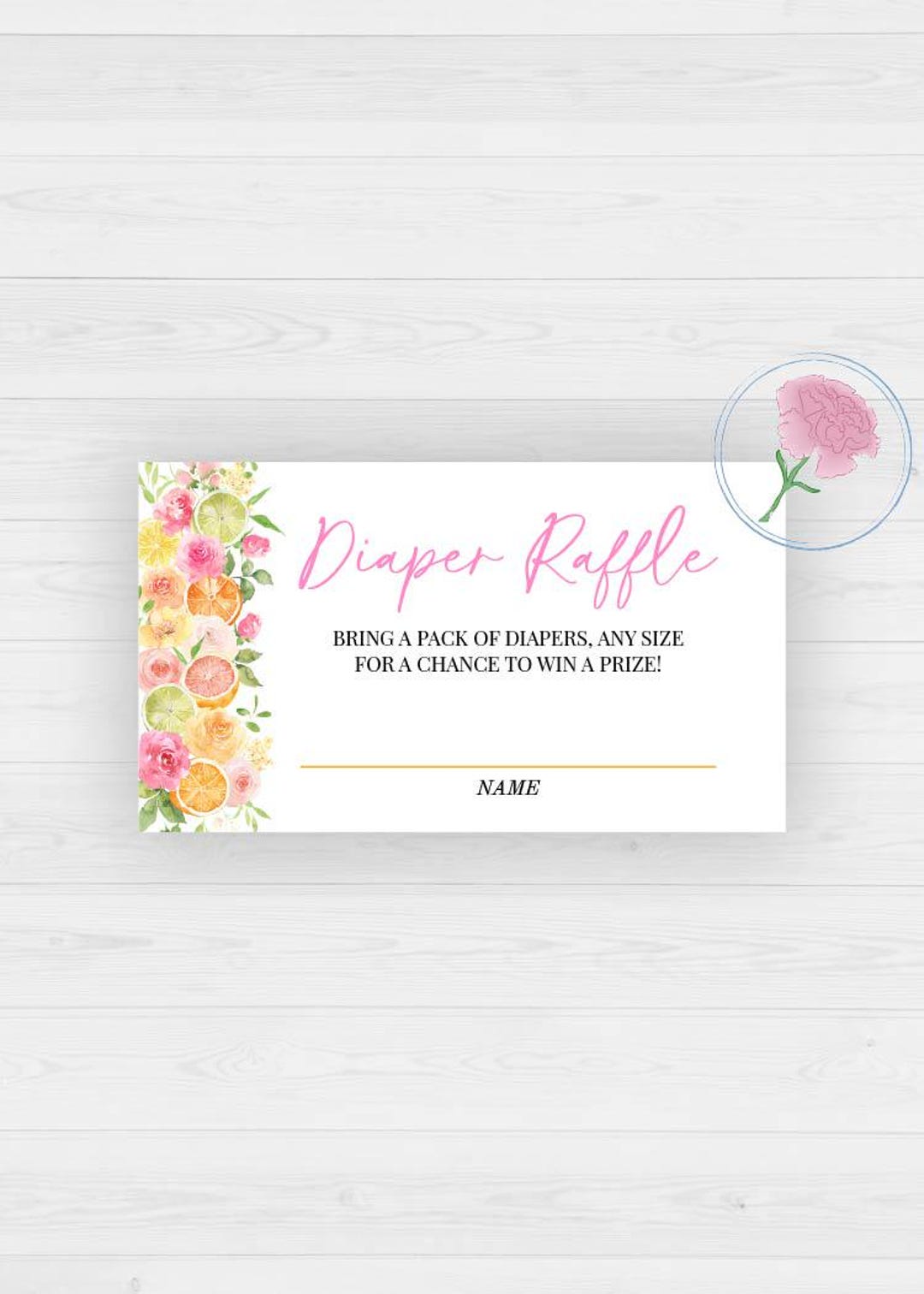 Bright Floral Citrus Baby Shower Diaper Raffle Sign and Tickets,pink ...