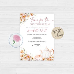 Tea Party Bridal Shower Invite,Customized Digital Time For Tea Bridal Shower Invite,Wildflowers Tea Party Invite,Bridal Shower Tea Invite