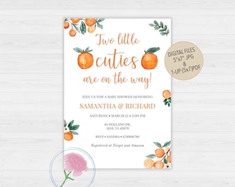 Invito per la festa del bambino di Two Little Cuties,Invito digitale personalizzato per due piccoli Cuties.,Due piccoli adorabili stanno arrivando! Invito al baby shower