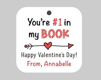 Valentine's Day Tags,Kids Valentines,School Valentines,Happy Valentine's Day Printed Tags,Valentine's Day Party Tags,You're #1 in my book!