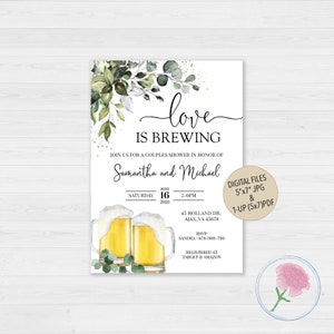 Love is Brewing Couples shower Invite,Beer Engagement Party Invite,Customized Love is Brewing Digital Invitation,Love is brewing