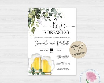 Love is Brewing Couples shower Invite,Beer Engagement Party Invite,Customized Love is Brewing Digital Invitation,Love is brewing
