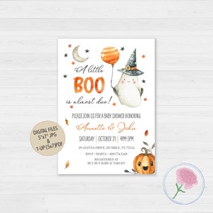 HALLOWEEN Baby Shower Invitation,A little BOO is almost due!, Gender neutral baby shower invitation,Little BOO Baby Shower Invitation