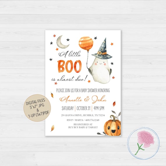 HALLOWEEN Baby Shower Invitation,A little BOO is almost due!, Gender neutral baby shower invitation,Little BOO Baby Shower Invitation