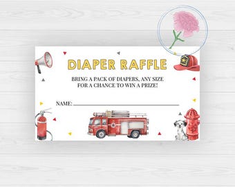 FireFighter Diaper Raffle Sign and Tickets,Fire Truck Theme Printable 8x10 Sign & Printable 3.5x2 Tickets,Fireman Diaper Raffle Tickets