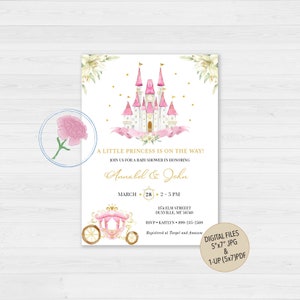 Princess Theme Baby Shower Invitation,Princess Baby Shower Invitation,Customized Digital Pink Castle Baby Shower Invitation