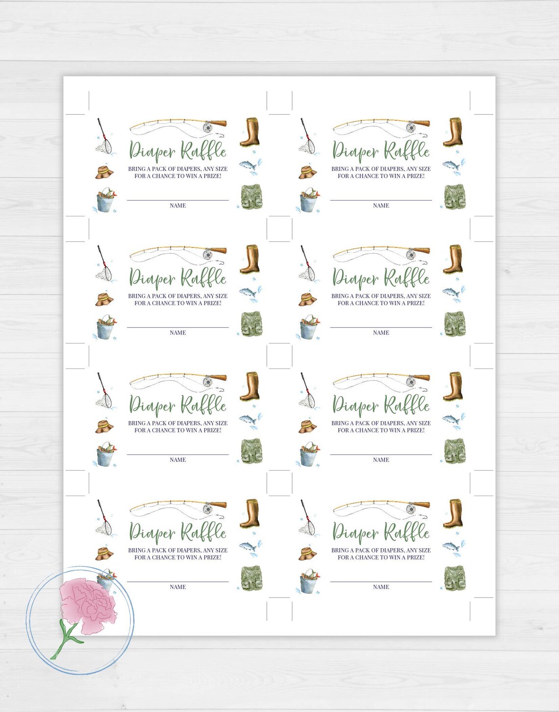 Fishling Ruffle Fishing Diaper Raffle Sign & Tickets,fishing Baby Shower Printable 8x10 ...