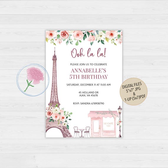 Paris Birthday Invitation,Eiffel Tower Birthday Invitation,French Cafe Birthday Invitation,Customized Digital Paris Cafe Birthday Invitation