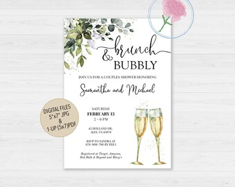 Greenery Eucalyptus Brunch and Bubbly Bridal shower Invite,Eucalyptus Brunch Invite,Customized Digital Greenery Champagne Brunch Invite