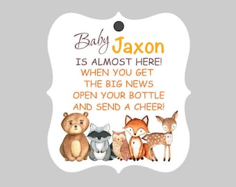 Baby Shower Wine Bottle Favor Tags,Woodland Wine Favor Tags,Woodland Theme Favor Tags,Forest Animals Baby Shower Tags,Cheers Tags,Cheers