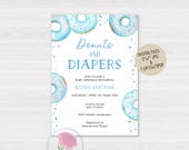 Donuts Baby Sprinkle Invite,Donuts and Diapers Invite,Boy Baby Sprinkle Invite,Donuts Boy Baby Shower Invite,Blue Donuts Invite