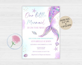 Under The Sea Baby Shower Invite,Little Mermaid Baby Shower Invite,Customized Digital Purple Mermaid Baby Shower Invite,Ocean Baby Shower