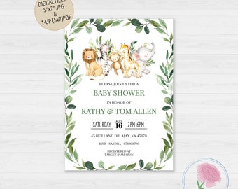 Faire-part baby shower safari, Faire-part baby shower animaux de la jungle, Faire-part baby shower animaux de la jungle numérique personnalisé