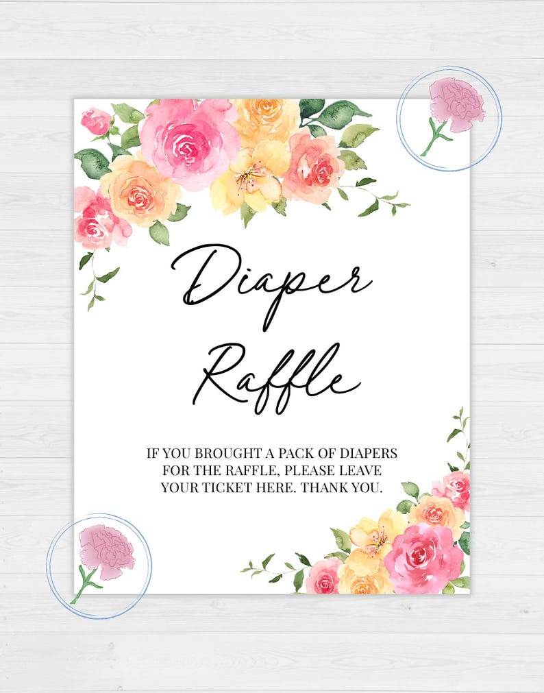 Bright Raffle Sign Bright Colorful Floral Baby Shower Diaper Raffle Sign and Tickets,pink ...