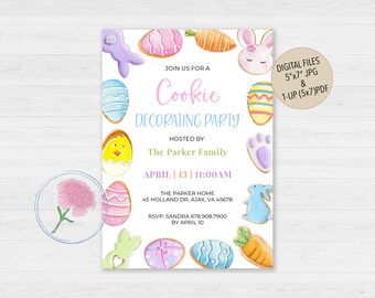 Invitación para fiesta de decoración de galletas, invitación para fiesta de decoración de galletas de Pascua, invitación digital personalizada para decoración de galletas con temática de Pascua