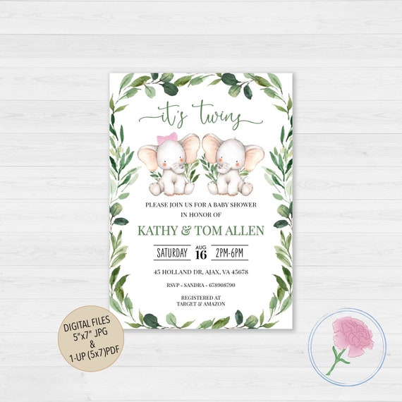 Twins Baby Shower Invitation,Safari Twins Baby Shower Invitation,Twin Boys or Twin Girls Baby Shower,Customized Digital Baby Shower Invite
