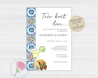 Fiesta Bridal Shower Invite,Taco bout LOVE Invite,Customized Mexican Talavera Couples Shower Invite,Tacos & Tequila Engagement Invite