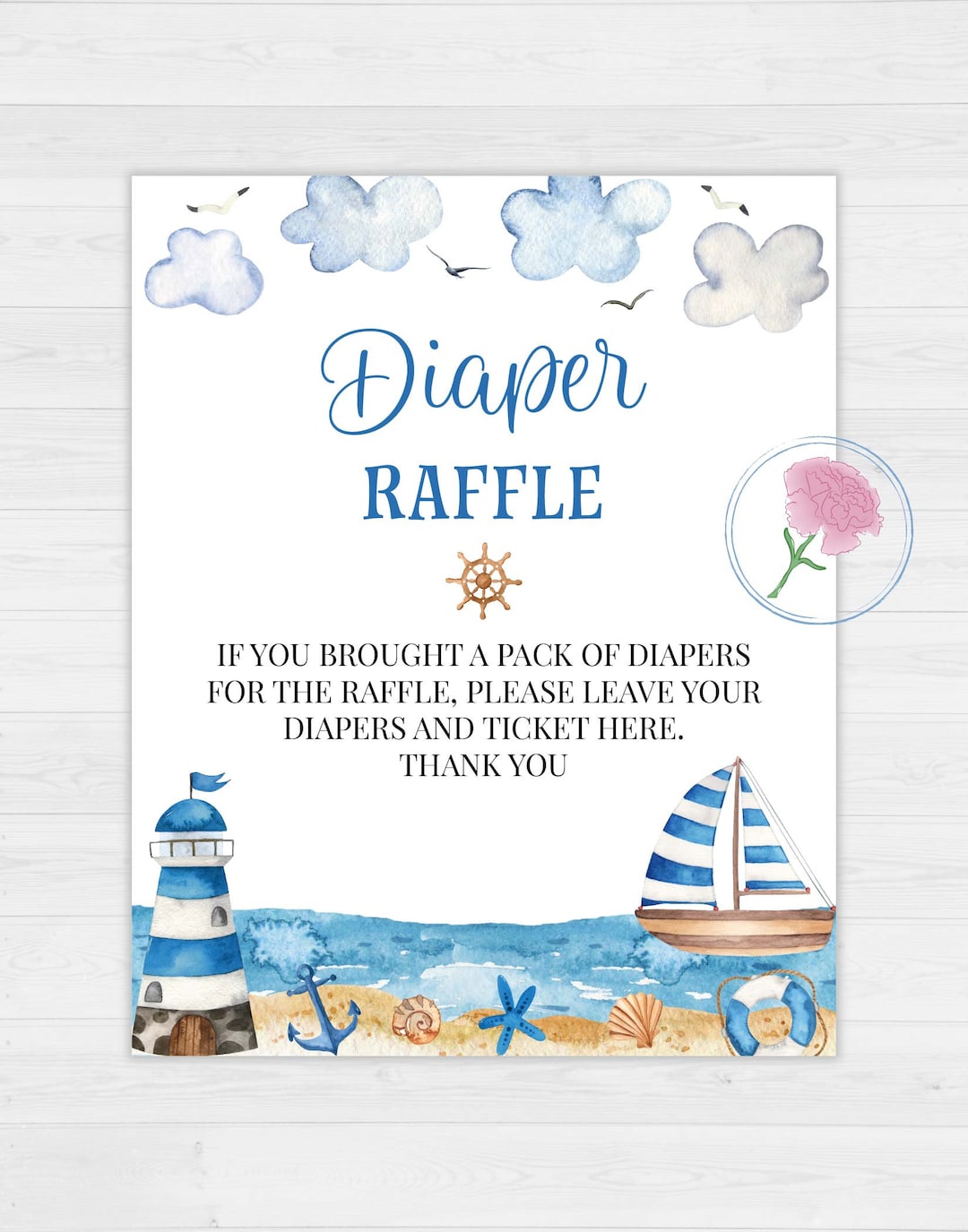 Nautical Diaper Raffle Sign & Ticketsnautical Printable 8x10 - Etsy