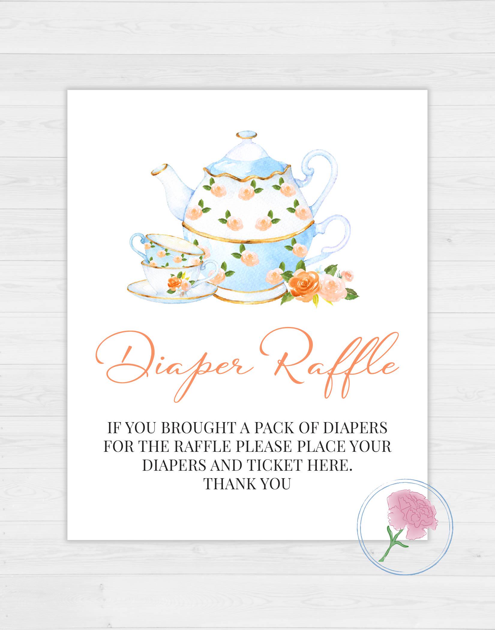 Tea Party Boy Diaper Raffle Sign & Tickets,tea Time Printable 8x10 Sign ...