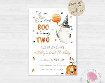 Onze kleine BOO 2e verjaardag uitnodiging voor feest, onze kleine BOO wordt twee!, Halloween Little BOO uitnodiging voor feest, schattige Ghost Party uitnodigen
