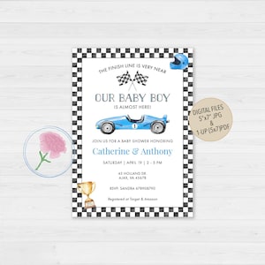 Race Car Baby Shower Invite,Racing Baby Shower Invite,Customized Digital Blue Race Car Baby Shower Invite,Sports Racing Baby Shower Invite