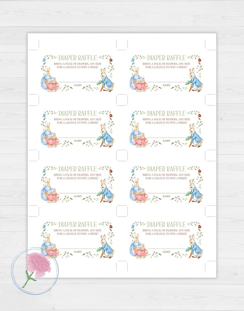 Peter Rabbit Diaper Raffle Sign Beatrix Potter Printable 8x10 Sign & Printable 3.5x2 Raffle Tickets ...