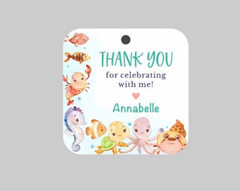 Sea Creatures Birthday Tags,Sea Animals Birthday Tags,Under The Sea Birthday Tags,Sea Animals Thank you Tags, Under the Sea Themed Tags