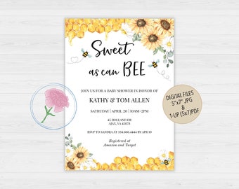 SWEET as can BEE Baby Shower Invite,Bees & sunflowers Invite,Customized Digital Gender Neutral Bee Baby Shower Invite,Bee Baby Shower invite