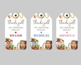 Cowboy Birthday Favor Tags,Wild West Birthday Thank you Tags,Cowgirl Birthday Favor Tags,Boy or Girl Birthday Tags,Western Birthday  Tags