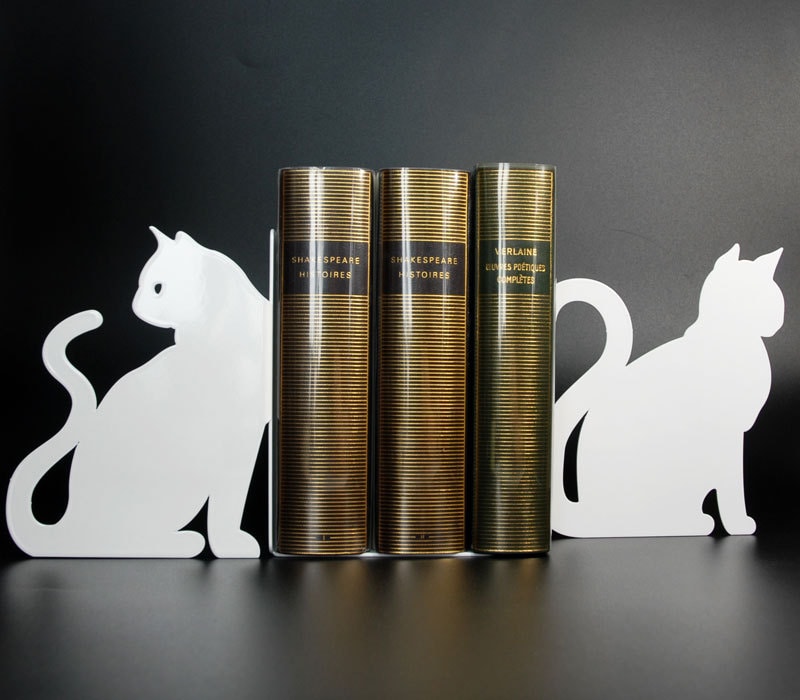 Paire de Serre-Livres Chats en Blanc ou Noir