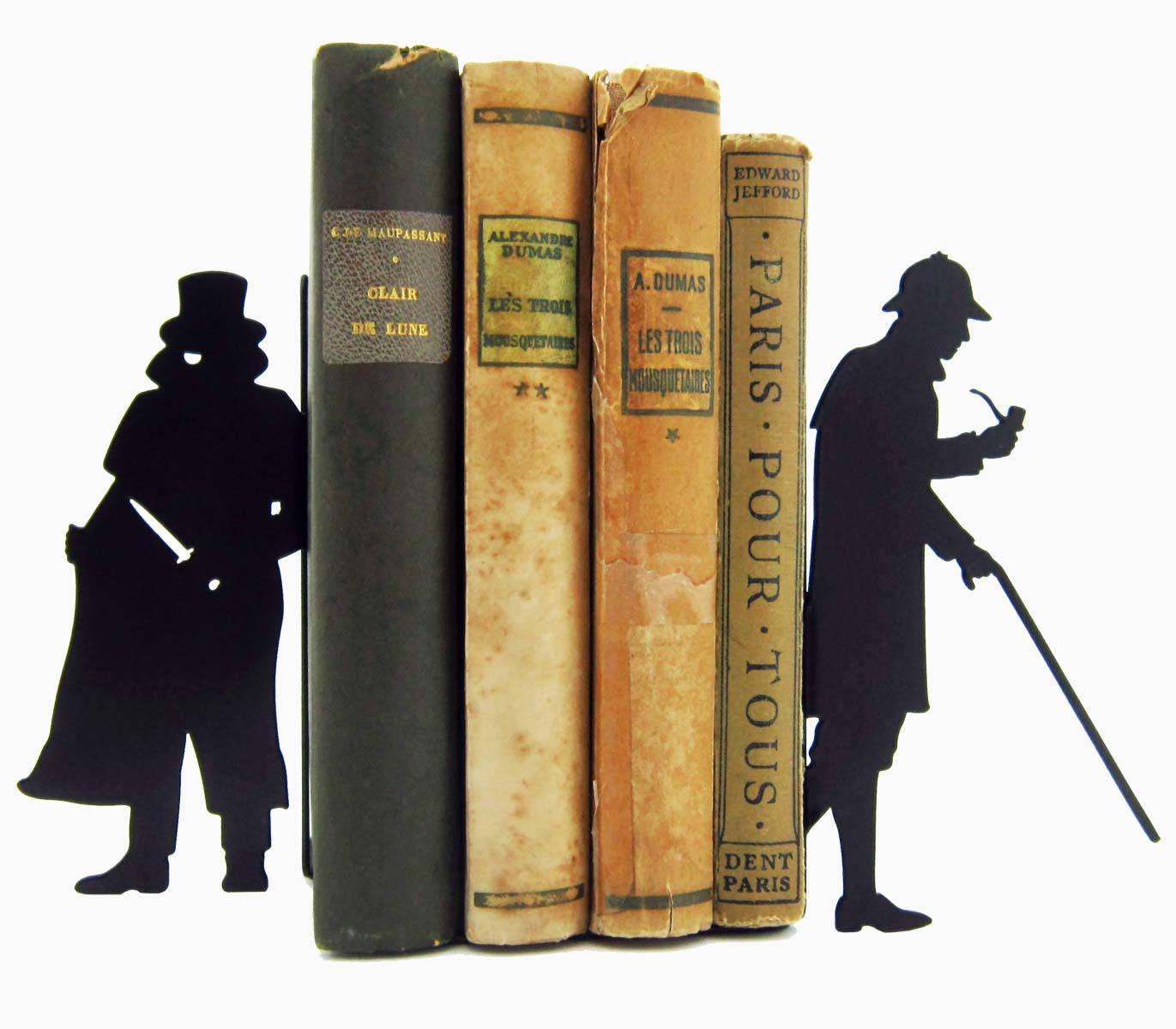 Paire de Serre-Livres en Métal Noir Holmes et Moriarty