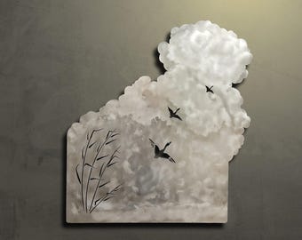 Panel de pared de acero inoxidable cepillado cortado con láser "Tormenta de verano"