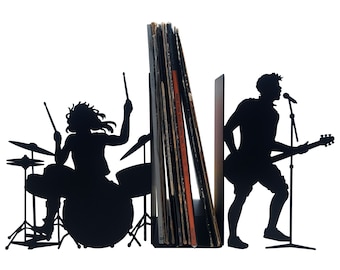 Par de grandes discos de vinilo negro sujetalibros "Rock"