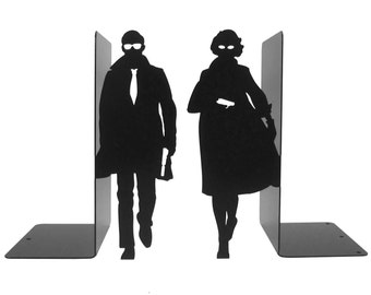 Par de grandes bookends negros "Agentes Secretos"