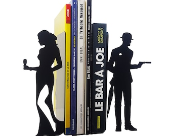 Pair of large black "Secret Agents" bookends