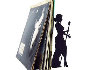Sujetalibros de vinilo de metal negro Cantante de blues