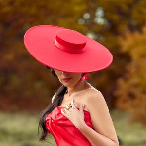 Straw Boater Hat Pink Ribbon - Etsy display picture 1