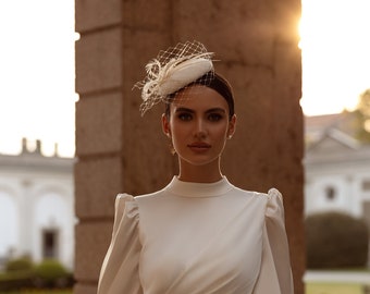 Petit chapeau de bibi en voile de feutre de mariage ivoire, chapeau de mariée élégant de créateur