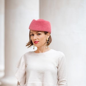 Stylish Modern Pink Women Woll Pillbox Hat, Elegant Luxury Coctail Ladies Dress PillBox Hat