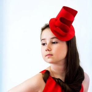 Modern Red Fascinator Derby Mini Hat, Red headpiece , Fashion Millinery Mini Hat image 1